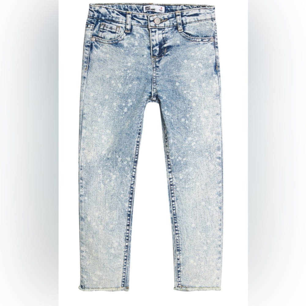 NWT Little Girls Splatter Print Denim Skinny Jeans, Bowery Wash Size 6x